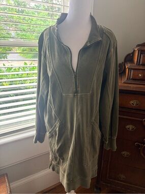 Anthropologie Olive Zip-Front Sweatshirt Dress